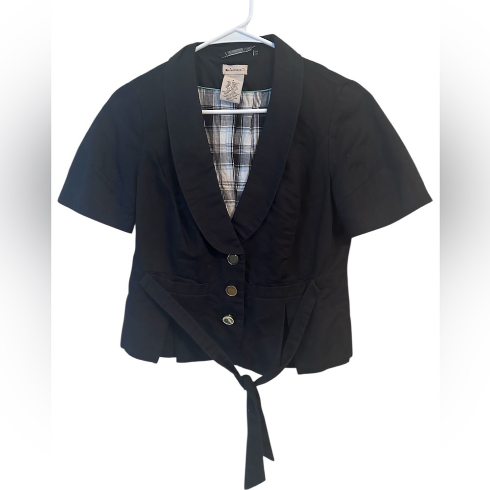 Anthro Elevenses Black Tailored Blazer with Short Sleeves